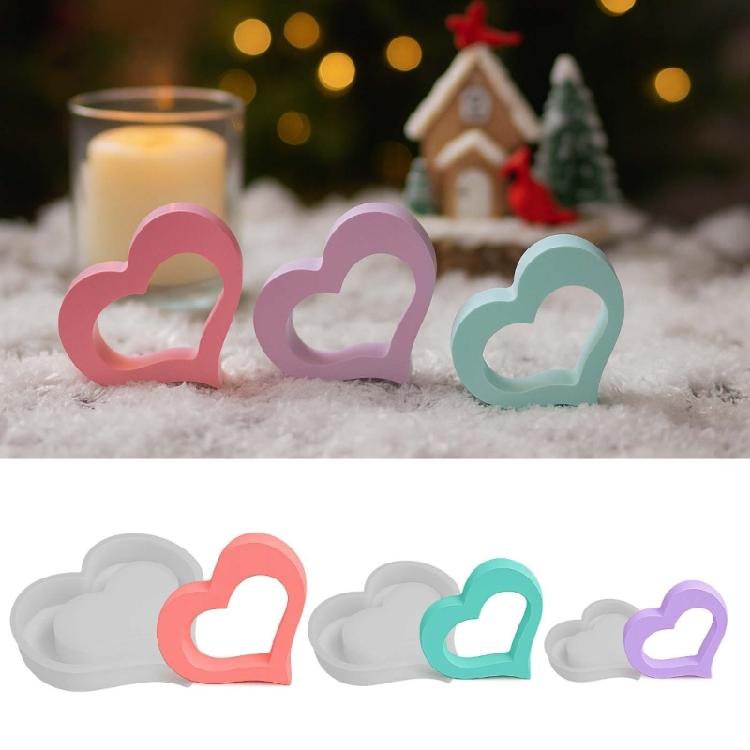 3Pcs Hollowed Heart Shape Silicone Molds For Resin Casting Making Candle Soap Wedding Decoration Festival Celebration