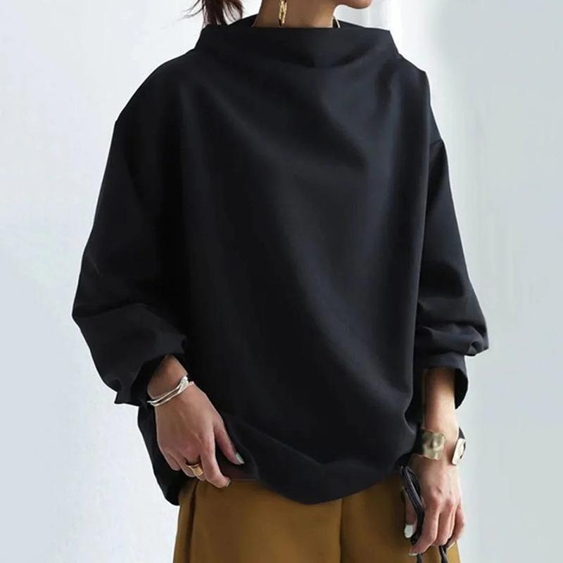 Women Loose Mock Neck Pullover Sweatshirt Solid Color Casual Style