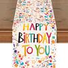 Happy Brithday To You Linen Table Runners Dot Streamers Pentagram English Letter Printed Table Runner Home Brithday Party Decor