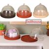 1:12 Puppenhaus Miniatur Transparentes Hohes Tablett Dessertteller mit Deckel Kuchen Obsttablett Küchendekor Spielzeug Puppenhauszubehör