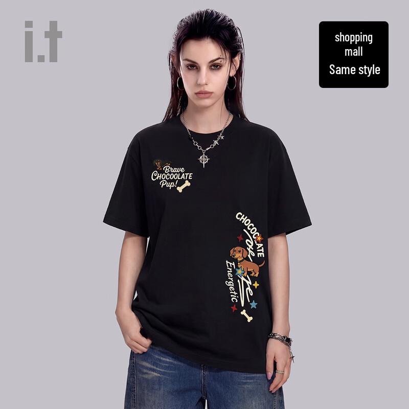 CHOCOOLATE Unisex Cartoon Dachshund Cotton T-Shirt S