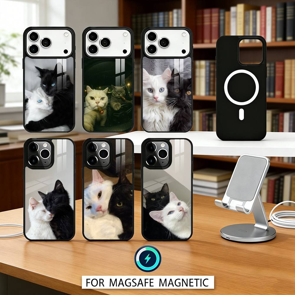 F-Fluffy and C-Cute Cat Phone Case Magnetic For iPhone17 16 15 14 13 12 Pro Max For Magsafe Wireless Charging Cover