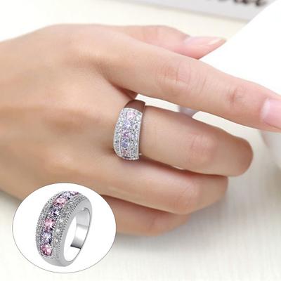 Women Ring Electroplating Inlaid Faux Crystal Finger Ring Jewelry Accessories