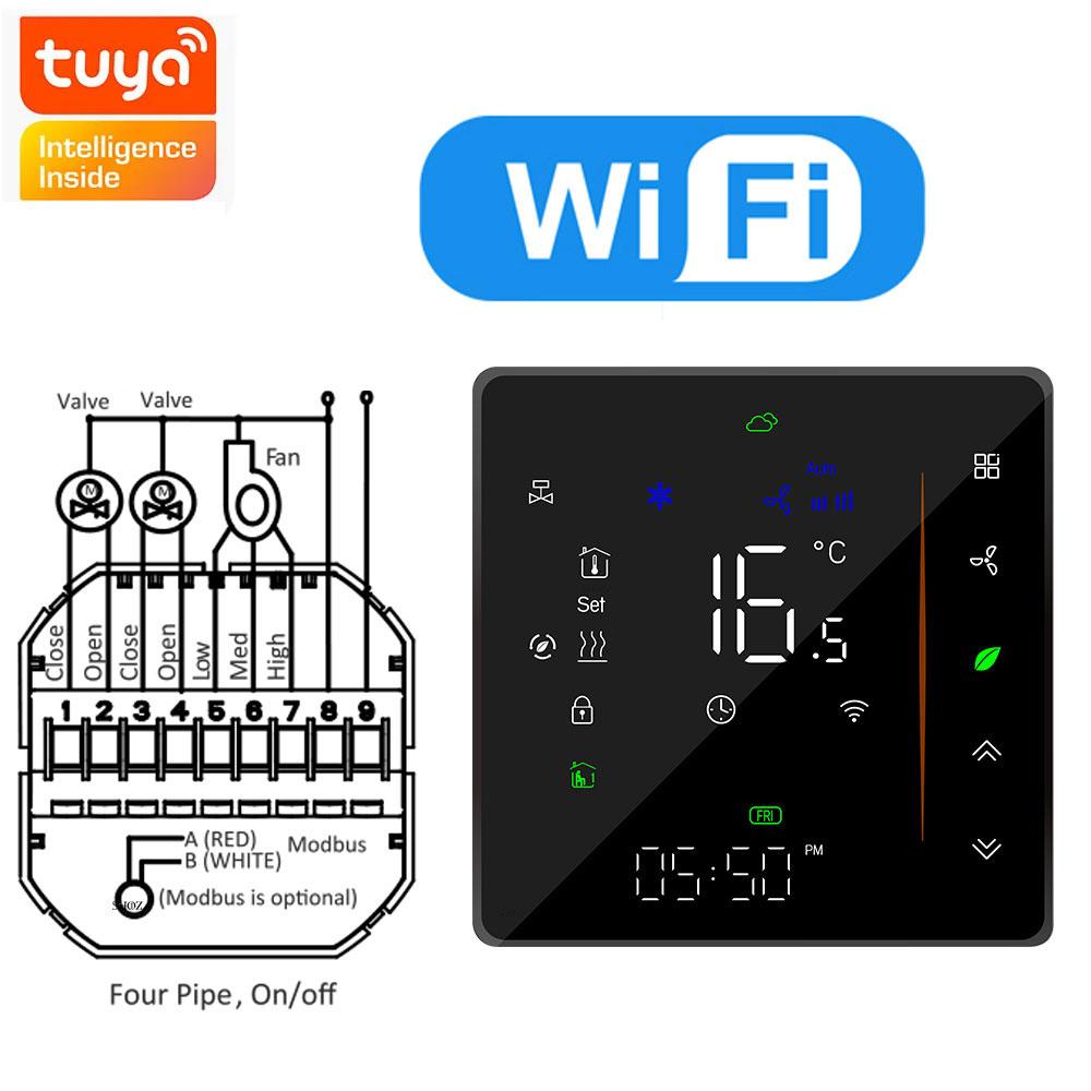 TUYA Zigbee Wi-Fi 2/4 Pipe Fan Coil Room Thermostat - HVAC Temperature Controller For Heating And Cooling 12VAC 24VAC 95-240VAC