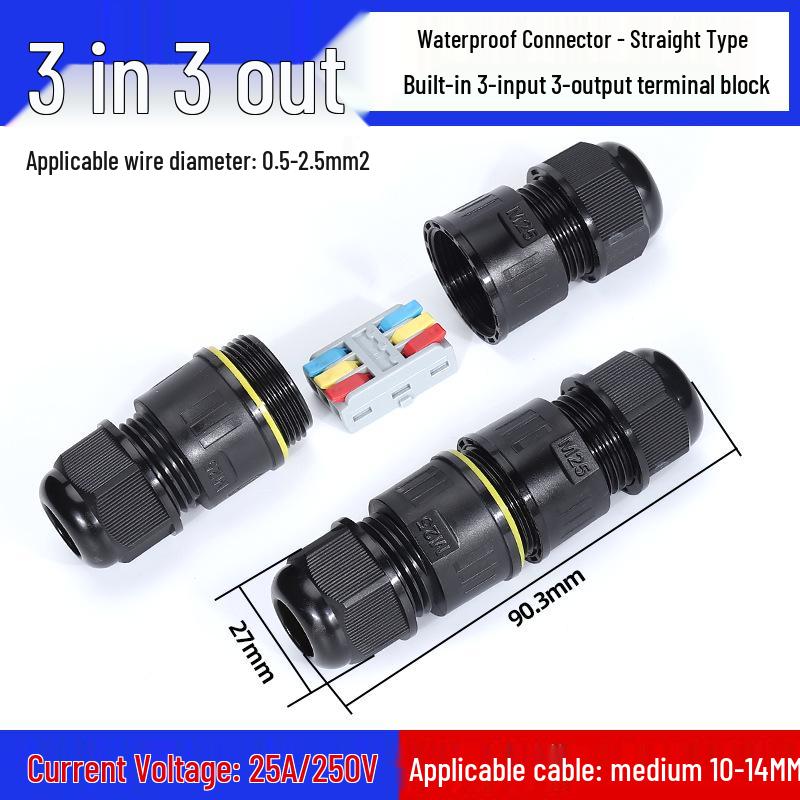 IP68 Waterproof Outdoor Mini Terminal Wire Connector, 2-in 2-out, Rainproof, Buried Cold Press Electrical