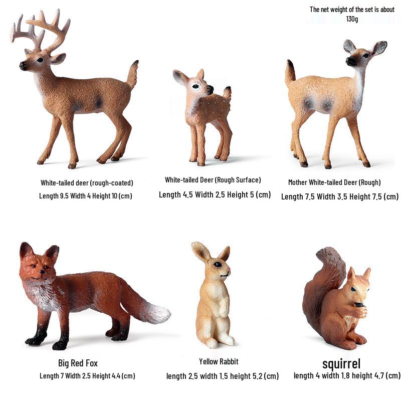 Realistic Wild Animal Toy Set: White-tailed Deer, Squirrel, Fox & Rabbit for Children (Christmas Edition)