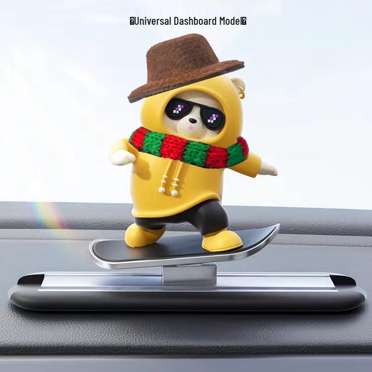 Cross-Border Skateboard Bear Ornament: Creative Floating Bear for Car Interiors
