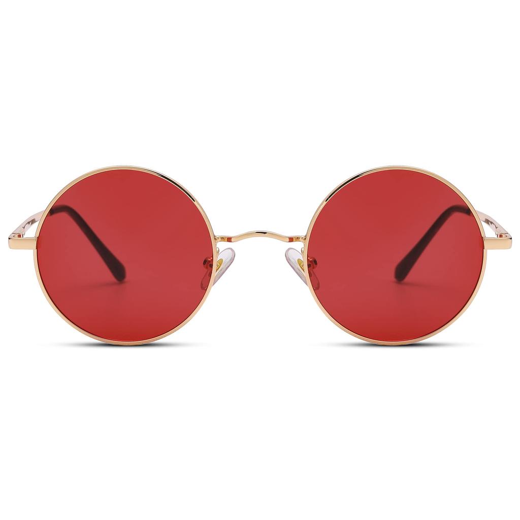 Pro Acme Small Round Polarized Sunglasses for Men and Circle Retro Metal Hippie UV400 D4 Gold Red Size S Women, Shades, Sunglasses, Protection, -