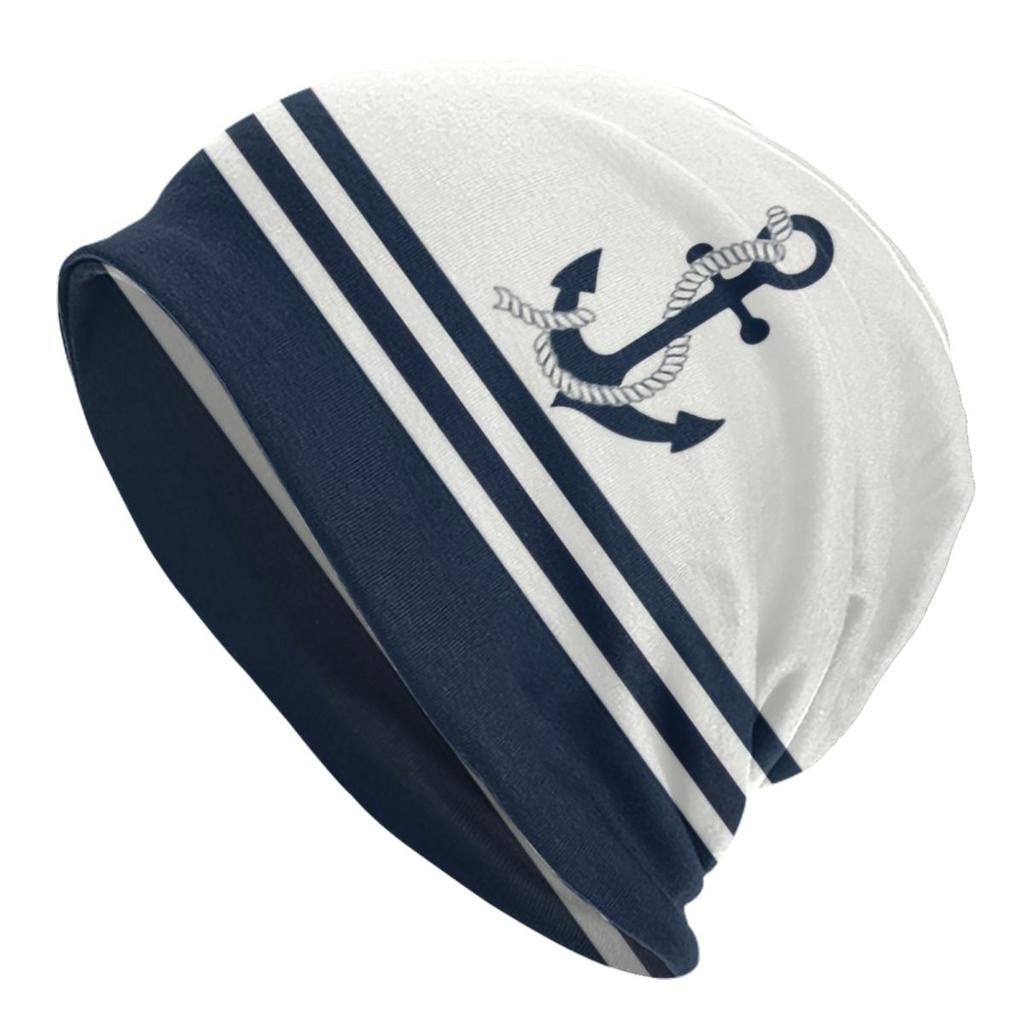 Custom Navy Blue Stripes Nautical Anchor Boat Bonnet Hat Knit Hat Unisex Women Hip Hop Unisex Winter Warm Skullies Beanies Caps