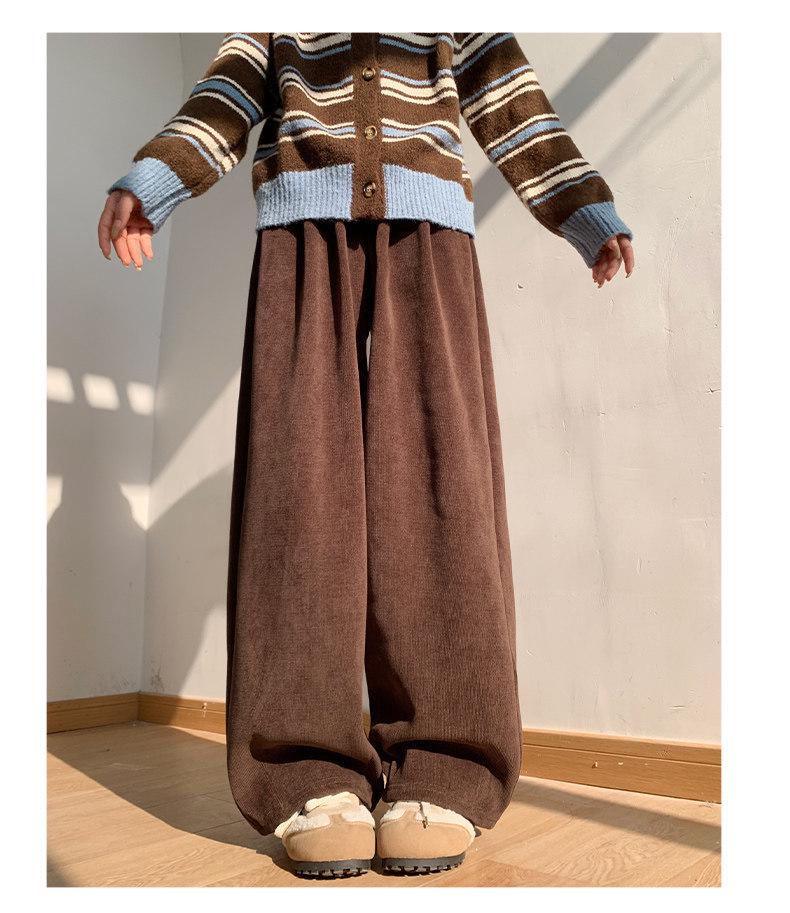 Coffee-Colored Chenille Wide-Leg High-Waisted Pants for Women - Autumn/Winter 2026 Plus Velvet Petite Loose Casual Sweatpants