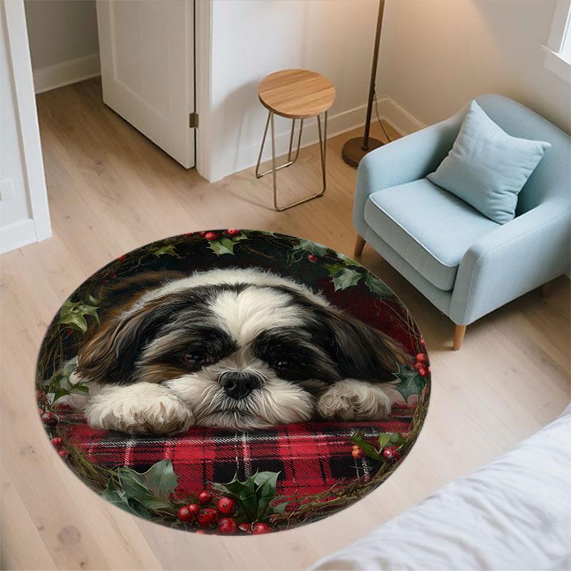 Shih Tzu Pattern Round rug,Carpet Rug for Living Room Bedroom Playroom ,Non-slip Floor Mat,Holiday Gifts and Birthday Gifts.