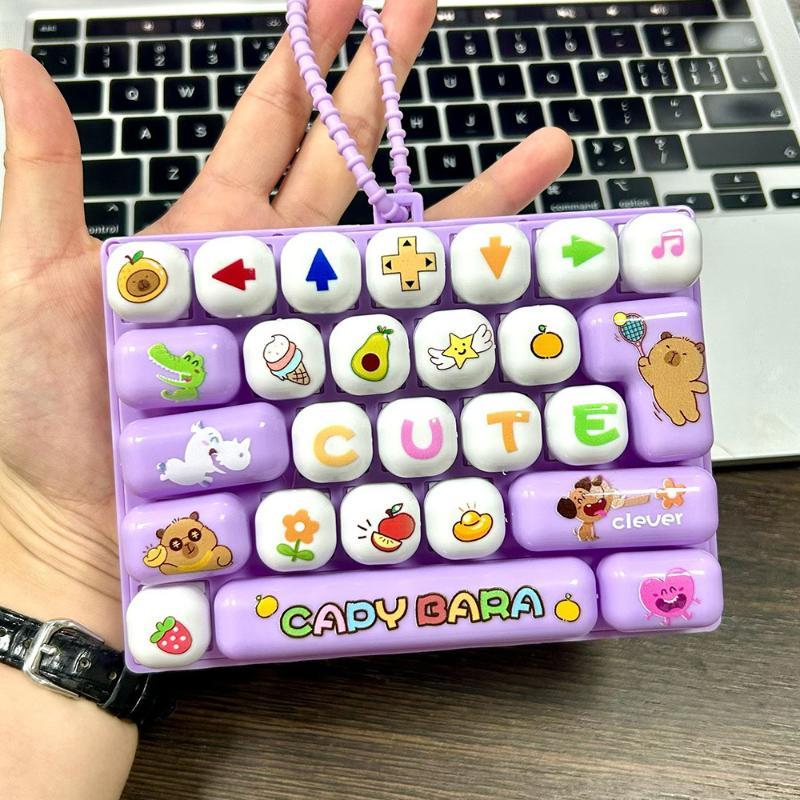 26-key Sensory Fidget Keyboard Toy Adorable Animal Patterns Portable Lanyard for Special Needs Kids