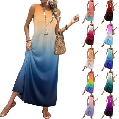 Vestido sin mangas casual y moderno para mujer con estampado degradado y cintura ceñida