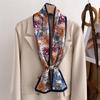 Luxury Long Narrow Small Silk Scarves For Women Silk Feel Flowers Printed Design Scarf Fashion Ladies Headband Choker Streamer