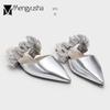 Fashion Crystal Ruffles Band Slippers Woman Trendy 2024 Sandals Flats Heels Pointed Toe Mules Ladies Shoes Cozy Slides Silver Flipflops