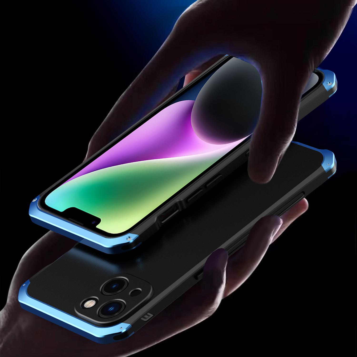 

ELEMENT BOX For iPhone 14 Plus 3-Piece Design Hard PC Back Metal Frame Hybrid Cover Shockproof Cell Phone Case Black/Black
