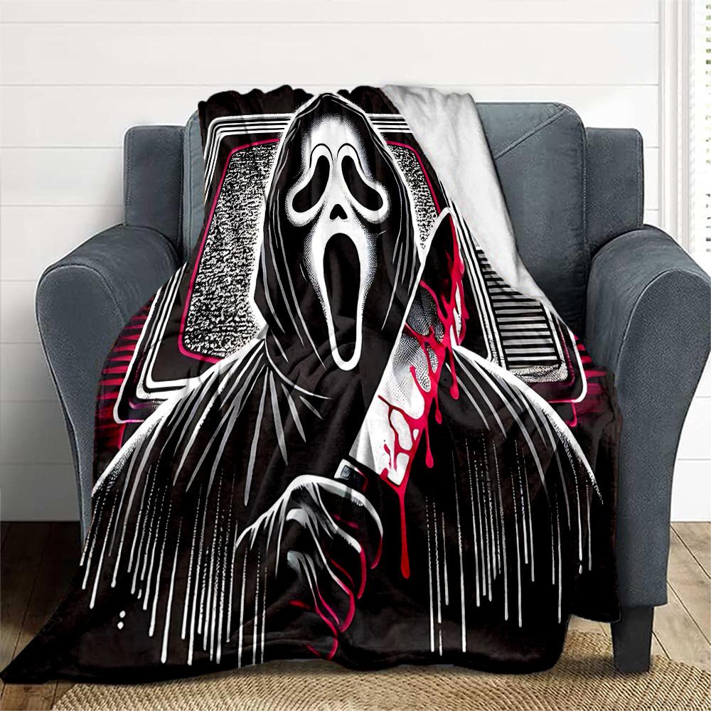 1PC Ghostface Scream Outdoor Flannel Throw Blanket - HD Printed Lightweight Soft Warm All-Season Blanket for Sofa, Bed, Travel, Camping 039