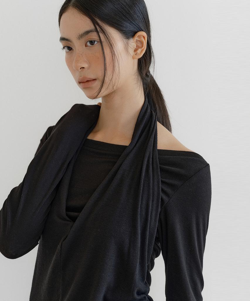 LUCIR ZU Cowl Tank & Boatneck Top Set (Black)