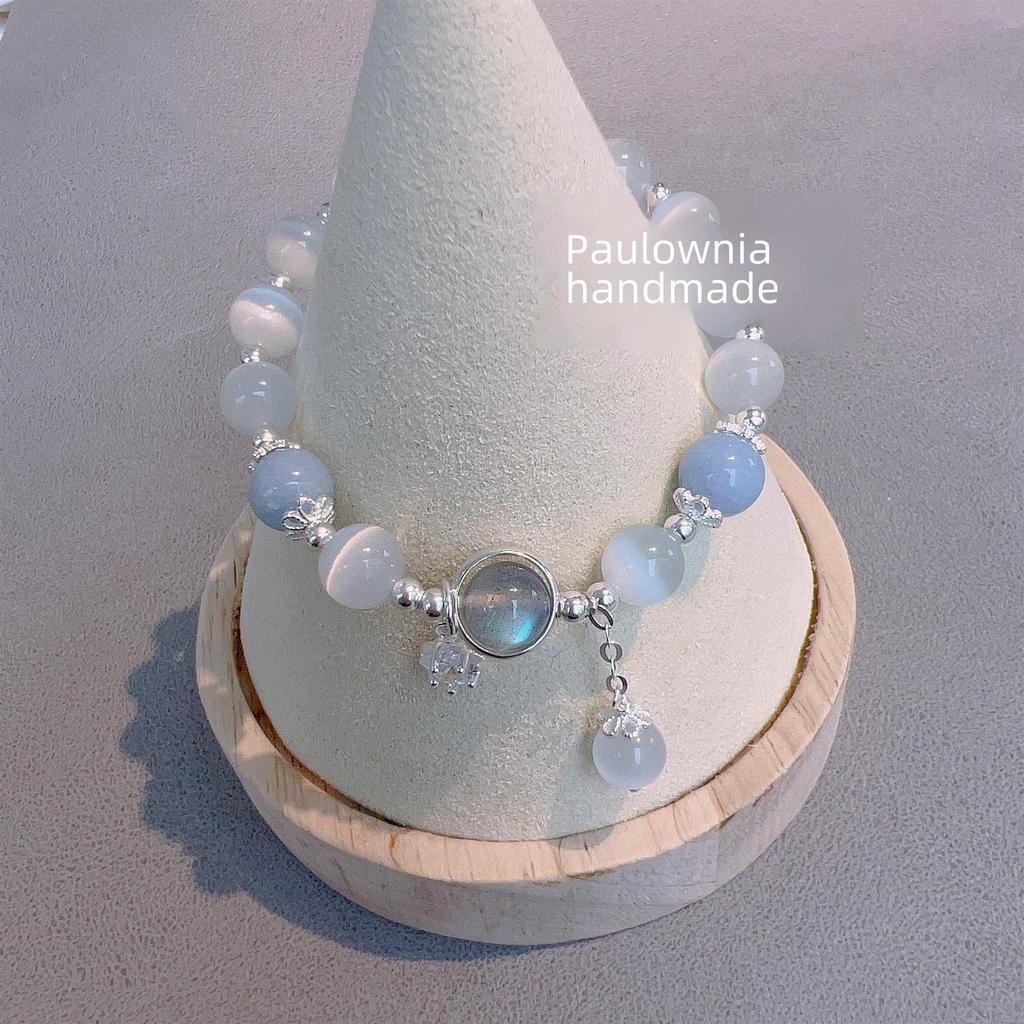 Minsheng Aquamarine Star Cat's Eye Crystal & Moonstone Women's Bracelet - Elegant Light Luxury Design