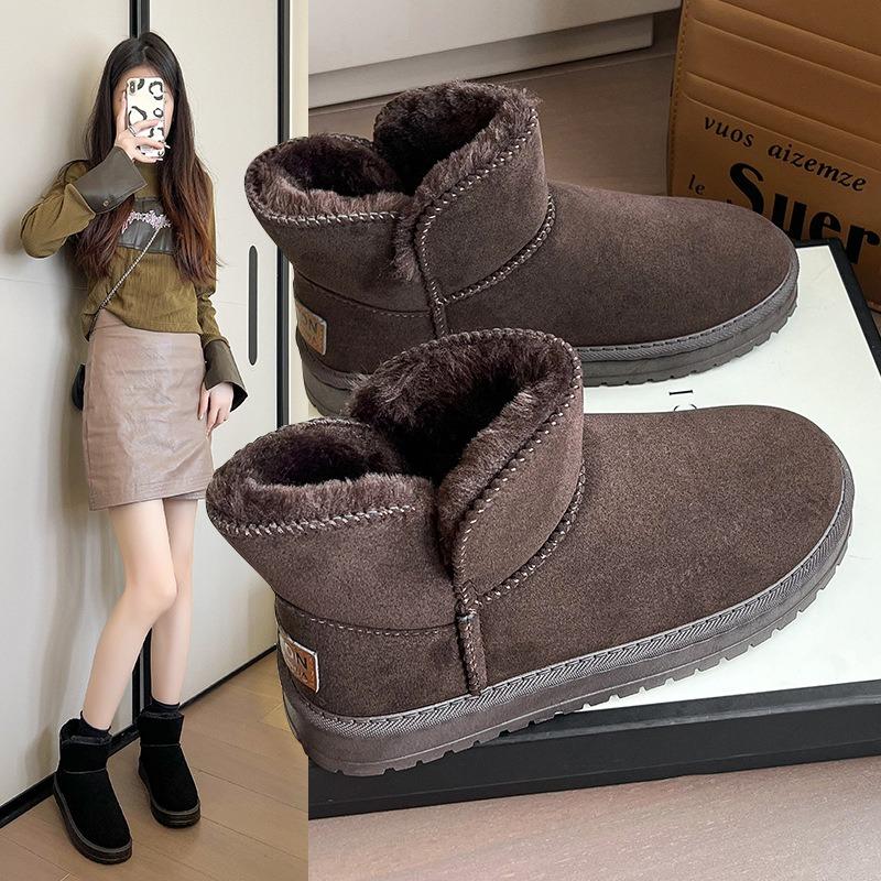 Snow Boots Women's Winter Large Size New Short Tube Thick-soled Piled Thickened Warm Cotton Shoes