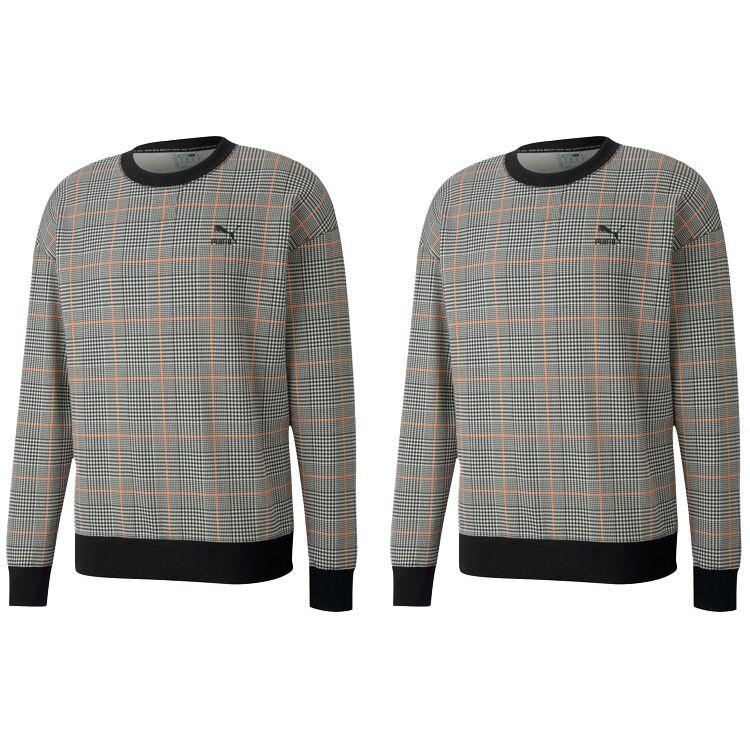 Puma Recheck Plaid Pullover Crew Neck Sweatshirt Men Tops Black 597897-01