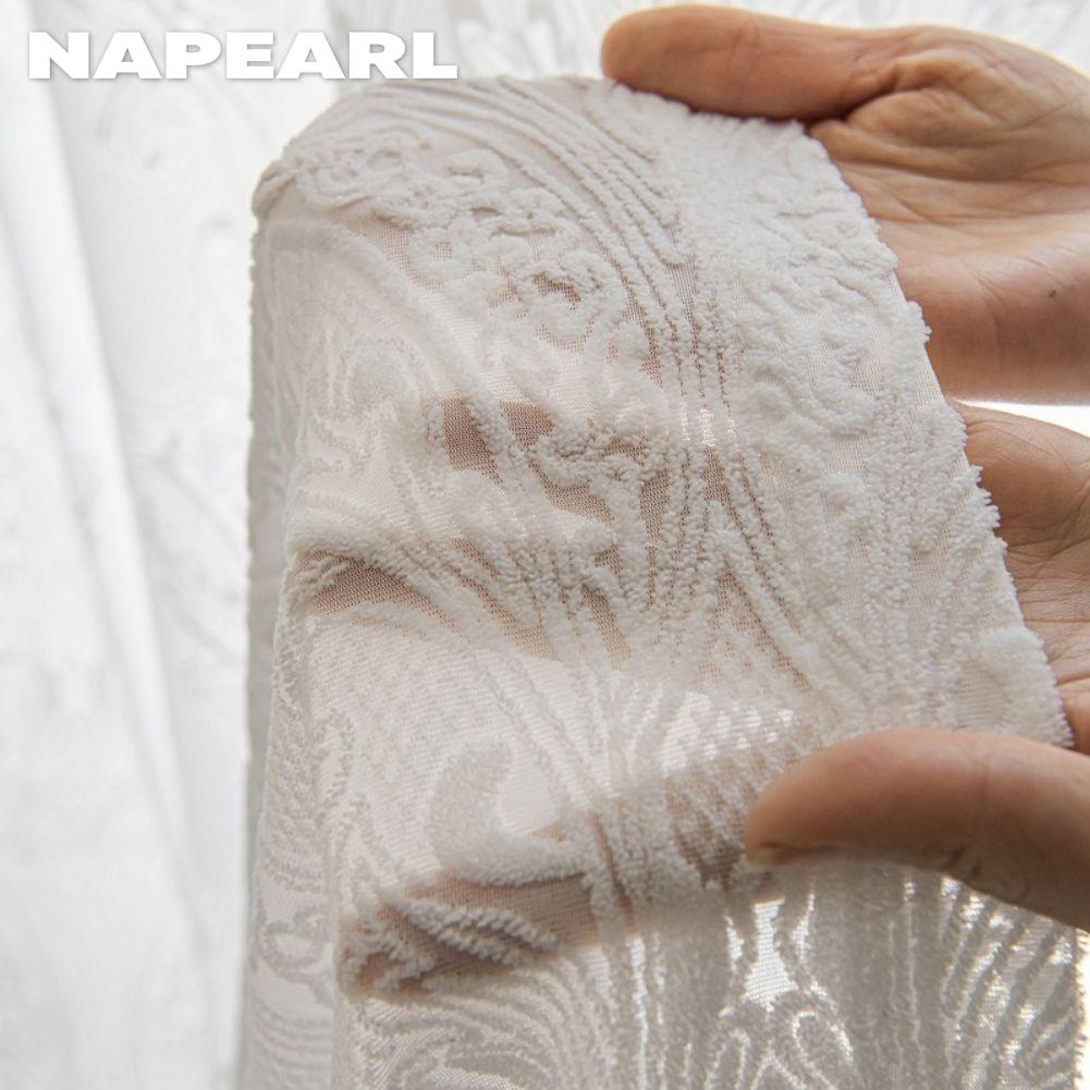 1 PEZZO NAPEARL Jacquard Francese Bianco Traslucido Tenda Sheer Tulle Confortevole per Soggiorno Camera da Letto Balcone Finestra Decorazione Casa
