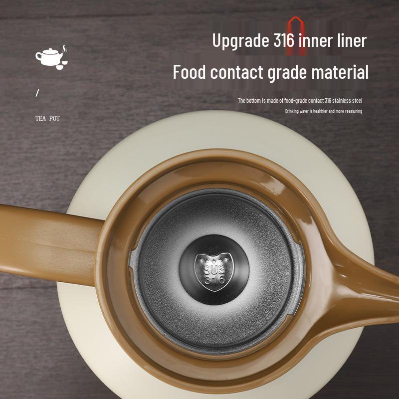 Large Capacity Moka Pot - 316 Stainless Steel, Double-Layer Insulation, Tea/Water Separation, Old White with Handle