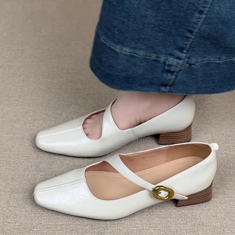 Elegant High Heels Women Shoes Designer Heeled Sandals Pumps 2025 Summer Shallow Buckle Shoes Chunky Mujer Zapatos
