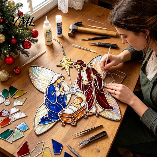 Christian Gift for Baptism Suncatcher DIY Kit, Stained Glass Style Religious Sun Catcher, Church Window Display Decor Iridescent Hanging Ornament