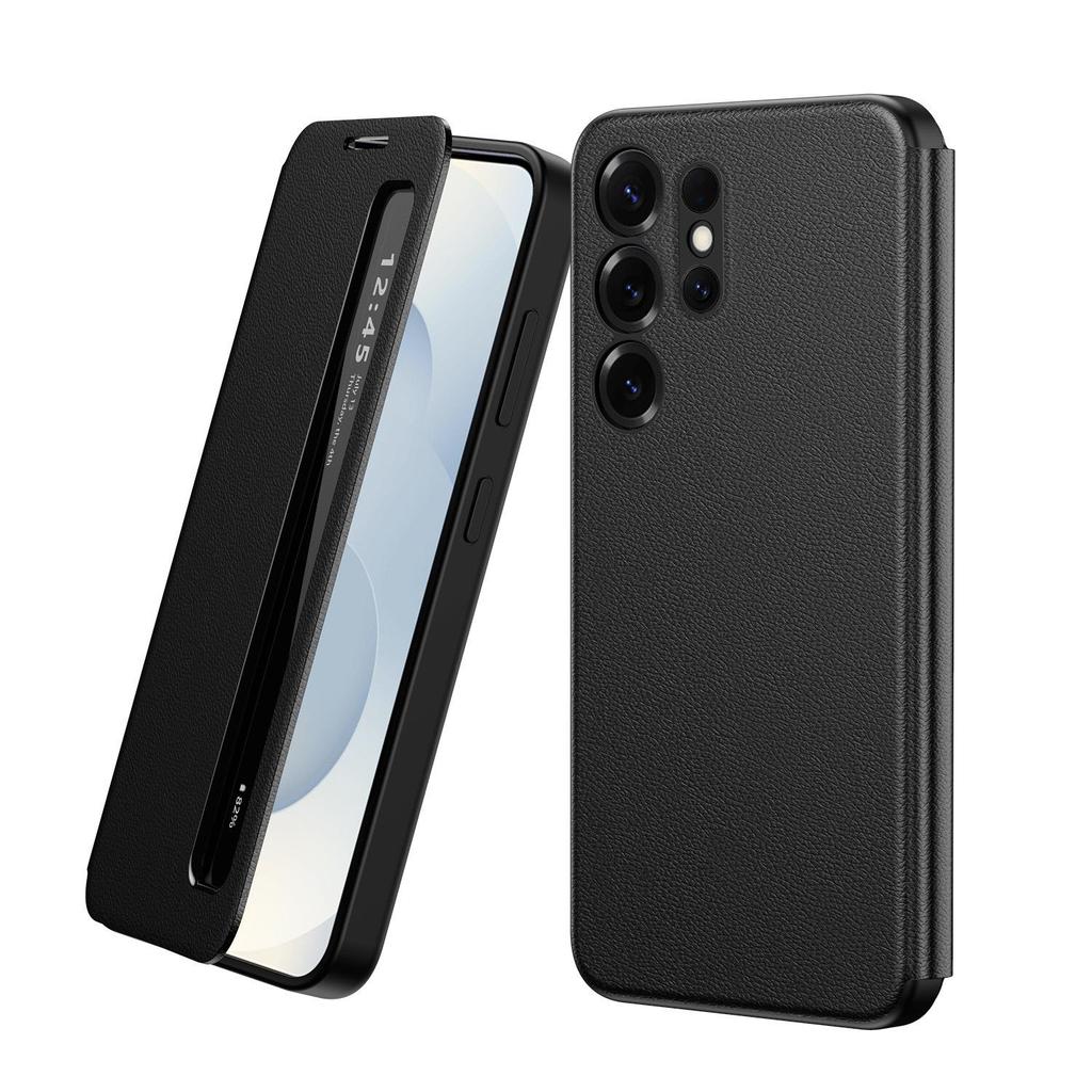 Samsung S26 Ultra Leather Phone Case with Smart Sleep Window and Full Coverage Anti-fall Protection