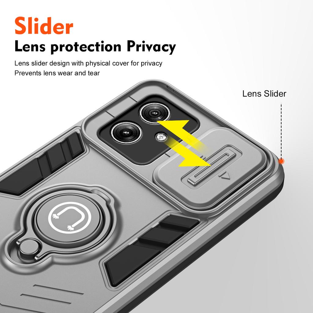 For Motorola Moto G54 5G Case PC+TPU Kickstand Phone Cover Slide Lens Shield