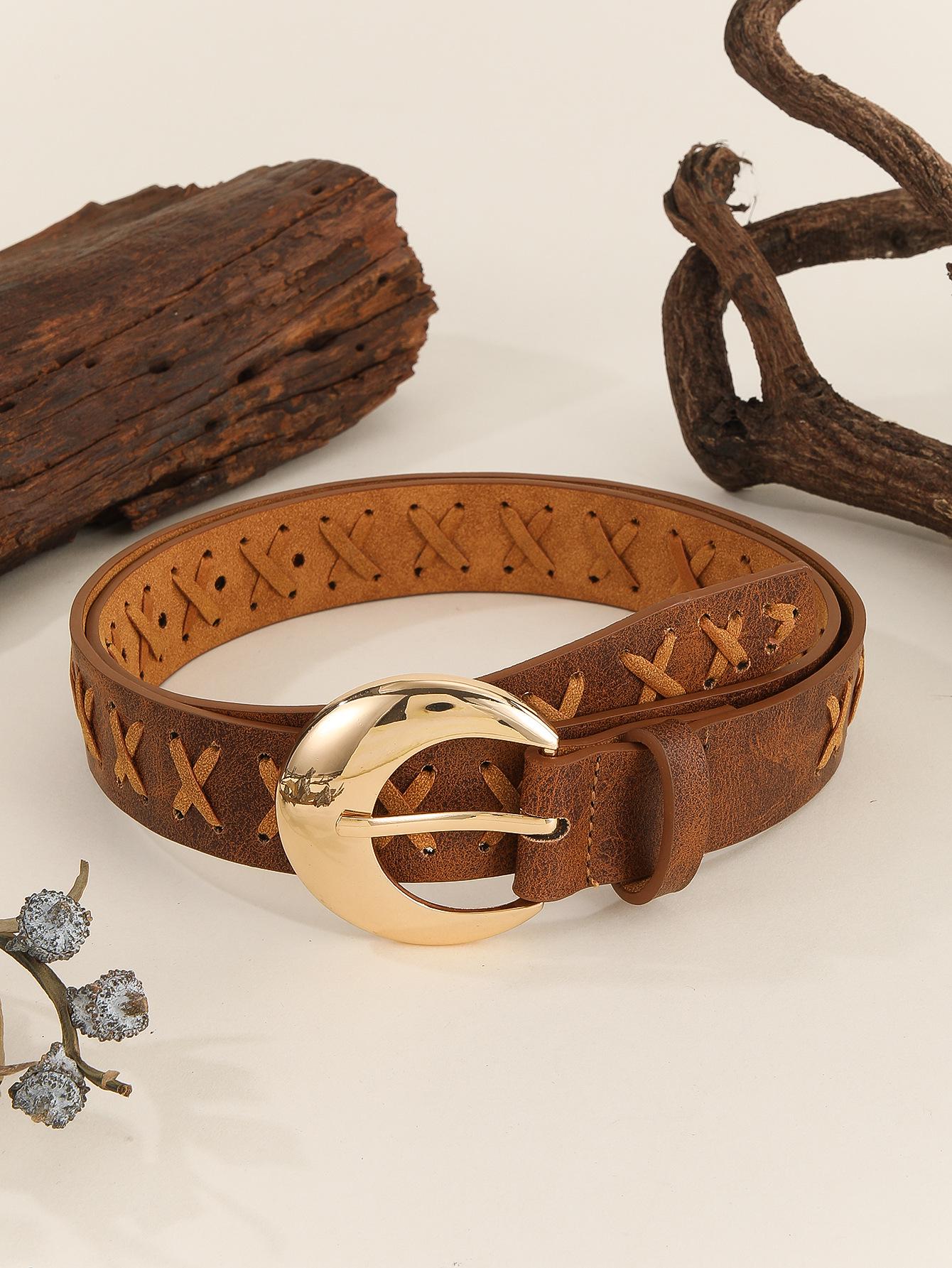 Женский ретро-пояс из плетеной веревки с металлической пряжкой, корейский стиль, утягивающий пояс для талии 102 cm темно-коричневого