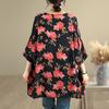 DIMANAF 2025 Sommer T-Shirt Übergröße Damen Blumendruck Fledermausärmel Lockere Oberteile Lässig