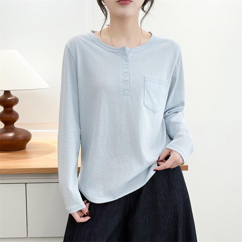 

2026 Spring Women s Plus Size Snowflake Cotton Long Sleeve Round Neck Casual Top 3XL синий