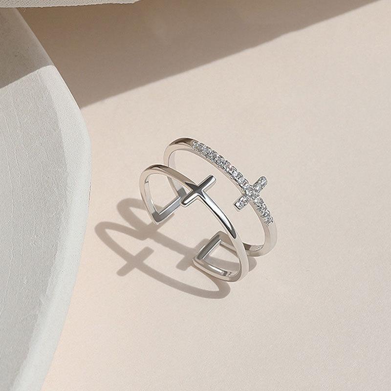 Позолоченное 18 каратным золотом двойное открытое кольцо-крест нишевое ins холодный ветер не тускнеющее кольцо