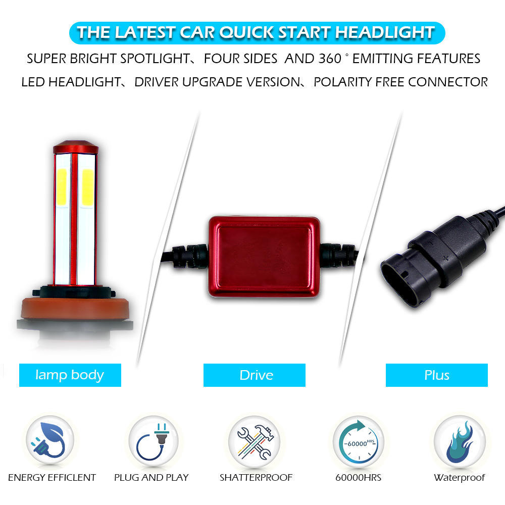 2pcs Car LED Headlight Kit HB4 H7 HB3 H4 9003 HB2 H11 300W 6000K Bright Fog Bulbs Lamp R7 15000LM