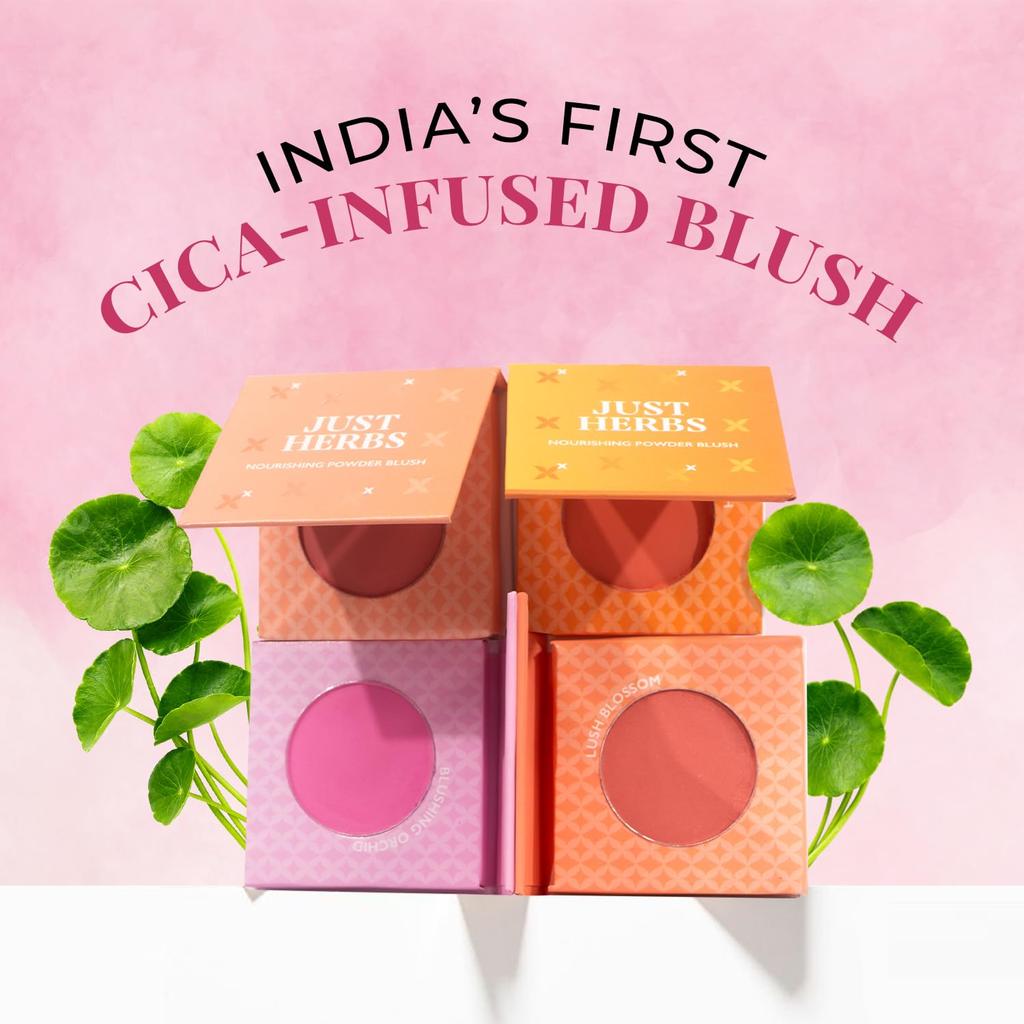 Just Herbs Nourishing Powder Blush Infused with Beetroot & Gotukola Highly Pigmented, Buildable Suitable for All Skin Tones - 3.5 G (Lush Blossom)