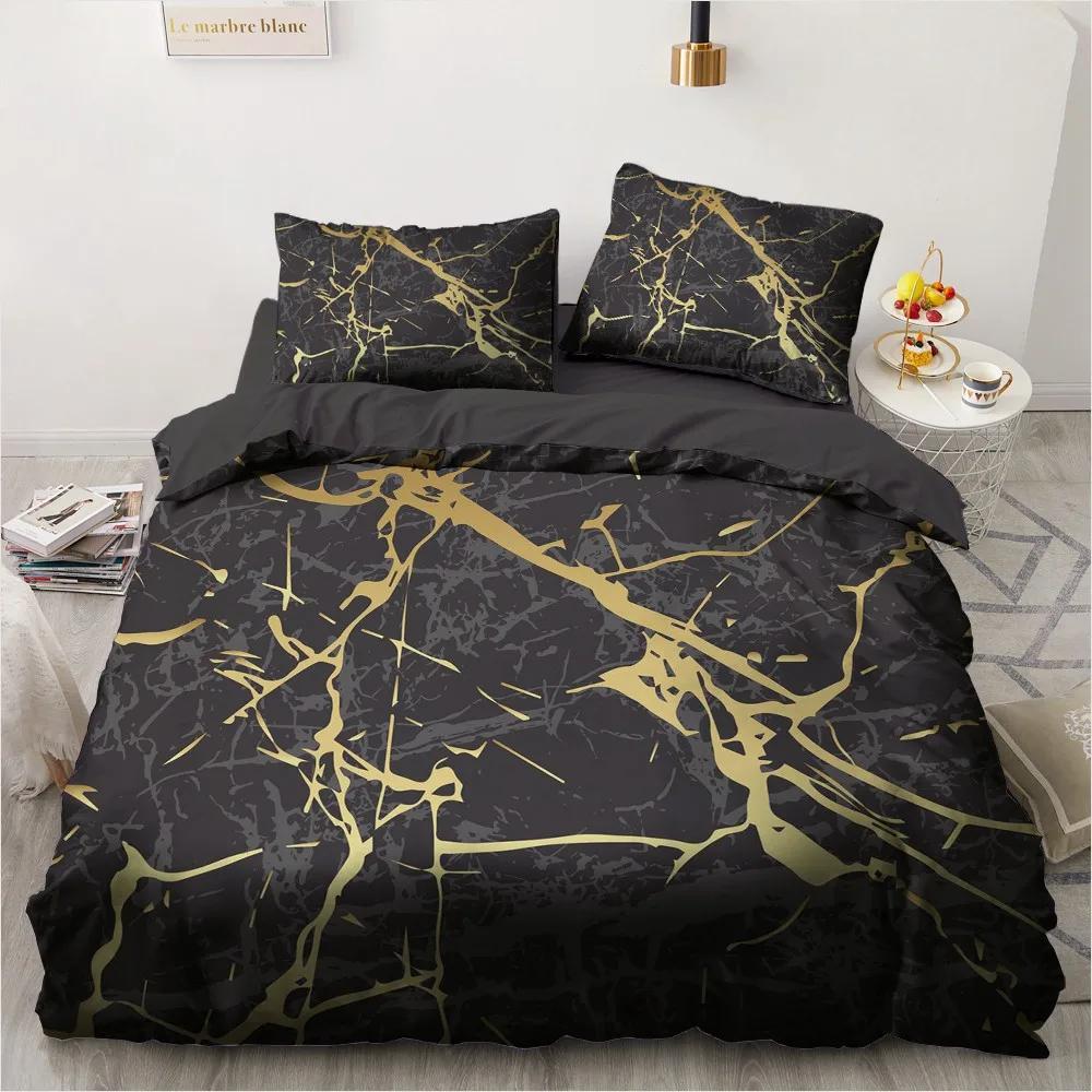 

Black Marbling Geometric Pattern Duvet Cover Set Black Gold Bedding Sets 2/3Pcs Comforter Cover King Queen Single Twin Full Size 70x133cm 2pcs