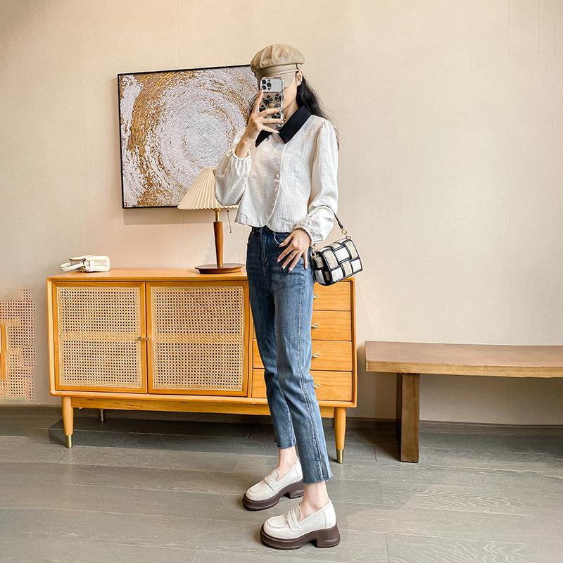 8lm white thick-soled small leather shoes for women s early spring new inner height increase round head small size single shoes 33 33 белый 6326₽