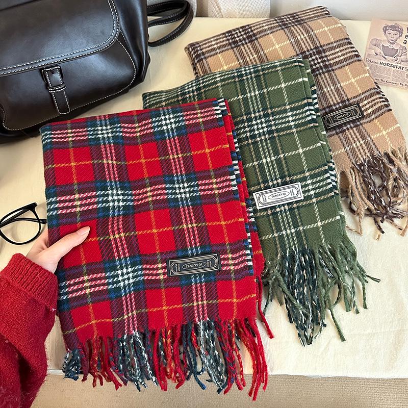 Nianke* Women's High-End Windproof Red Plaid Scarf - Imitation Cashmere, Warm & Stylish for New Year & Christmas