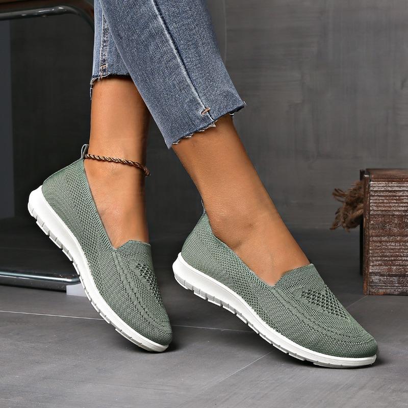 New Style Flying Woven Casual Shoes Breathable Casual Shoes Round Toe Deep Mouth Soft Sole Large Size Flat Shoes
