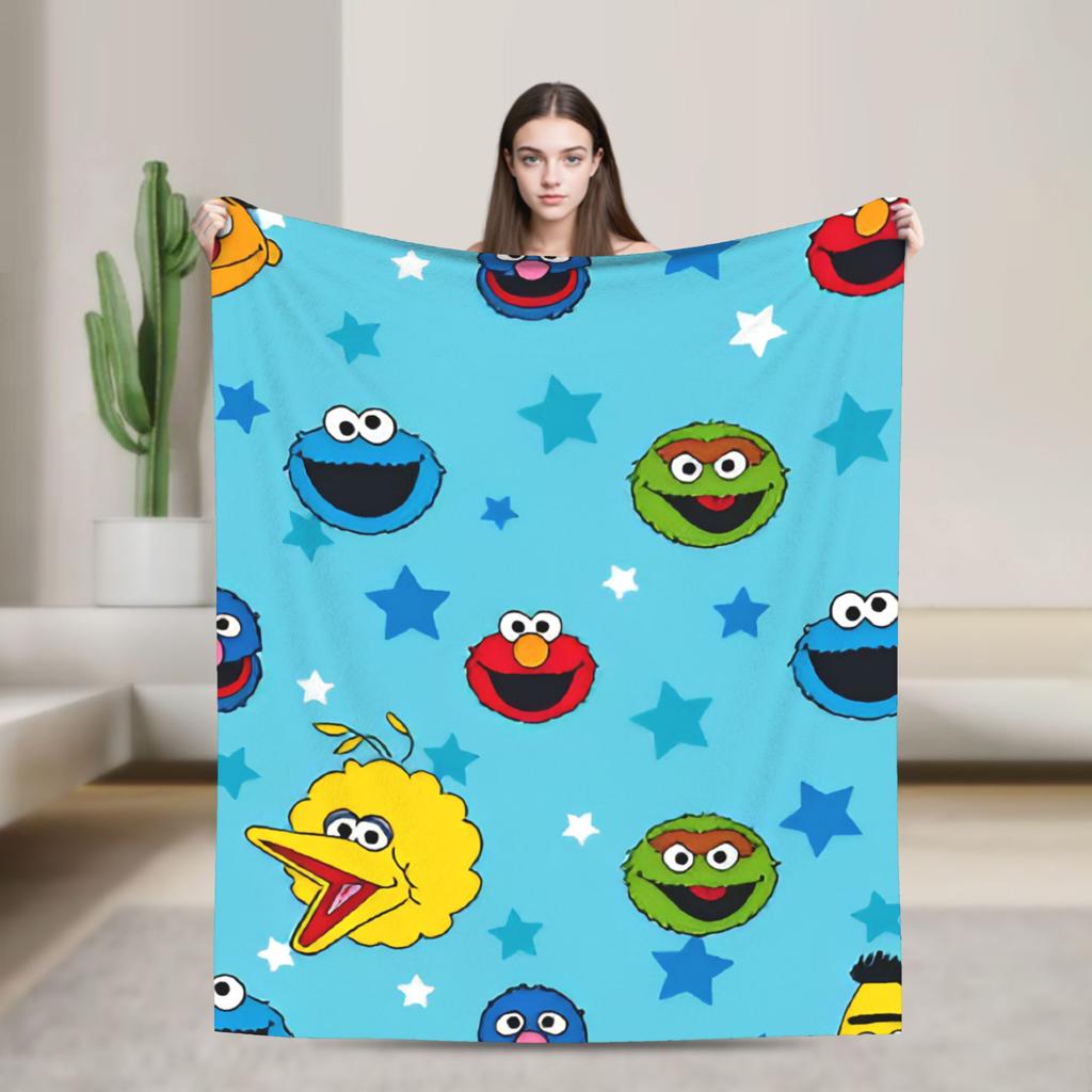 Oscar the Grouch Big Face Blanket S-Sesames Streets Warm Soft Plush Bedding Throws For Couch Chair Sofa Bed Bedspread Bed Cover