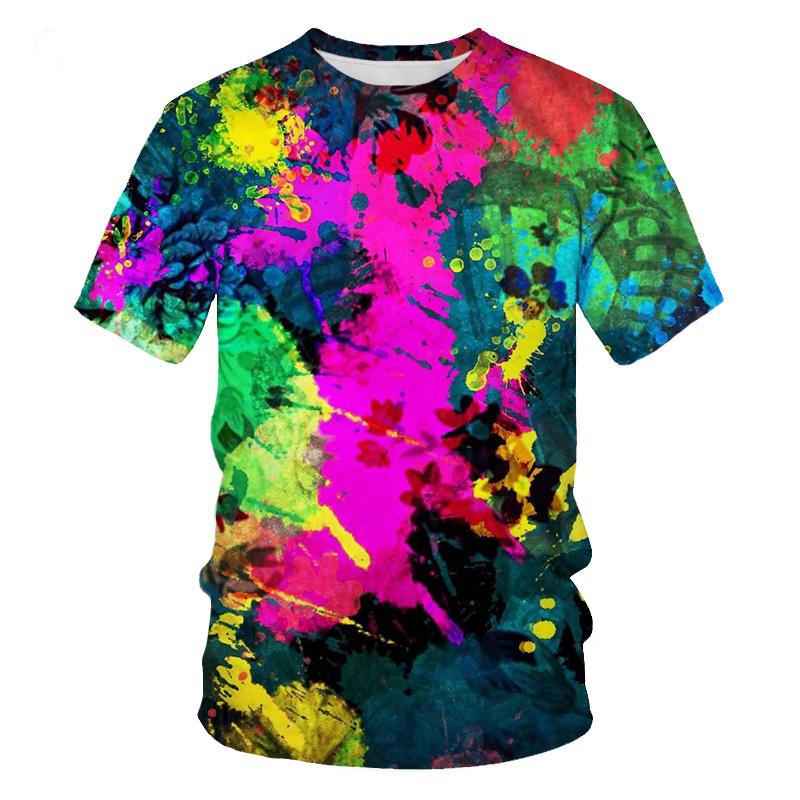 Neue Sommer Farbspritzer Tintentropfen Farbe 3D-Druck T-Shirts Oansatz Männer Frauen Kurzarm Übergroße Harajuku Tees Tops Kinderkleidung