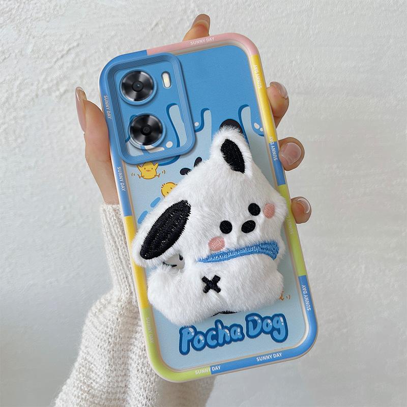 KEYSION Urocze pluszowe etui 3D z kreskówką dla OPPO A57 4G A57 S A77 ze smyczą, silikonowy, wstrząsoodporny pokrowiec na telefon dla Realme Narzo 50 5G