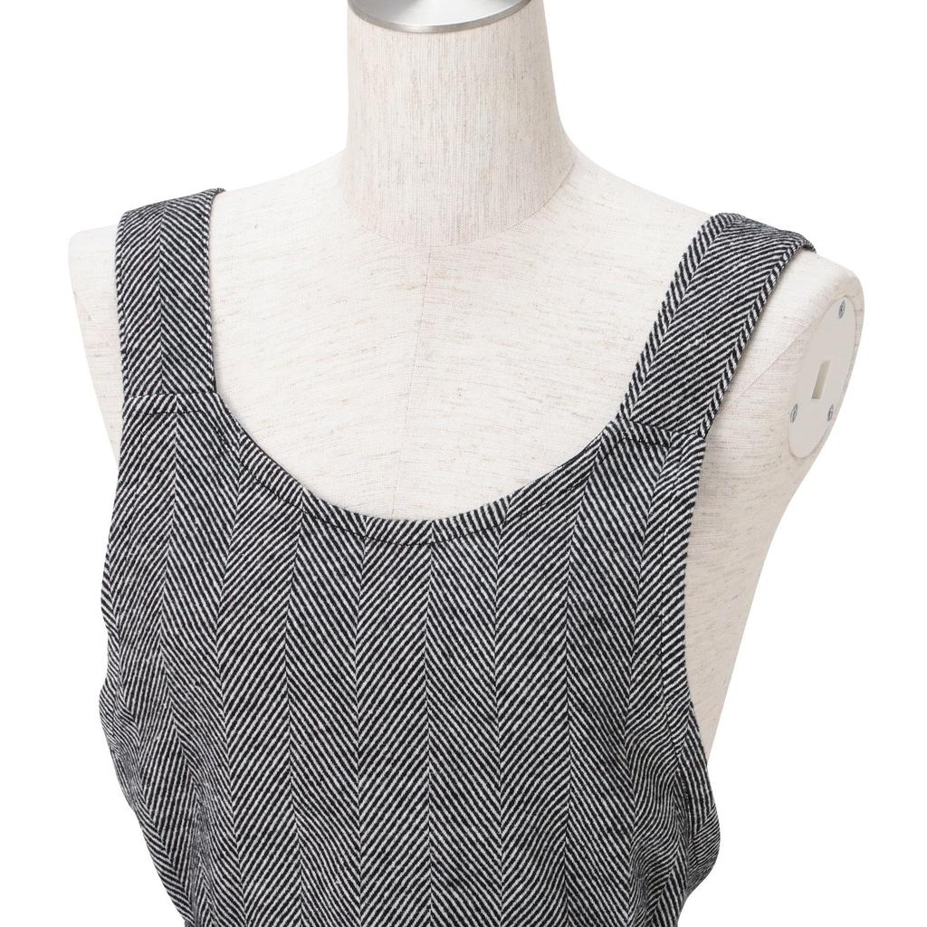 Francfranc Herringbone Full Apron, Black, with Pockets, Long Length