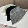 Lazy wind gray knitted hat women's autumn and winter literary lace wool bucket hat showing small face warm pot hat