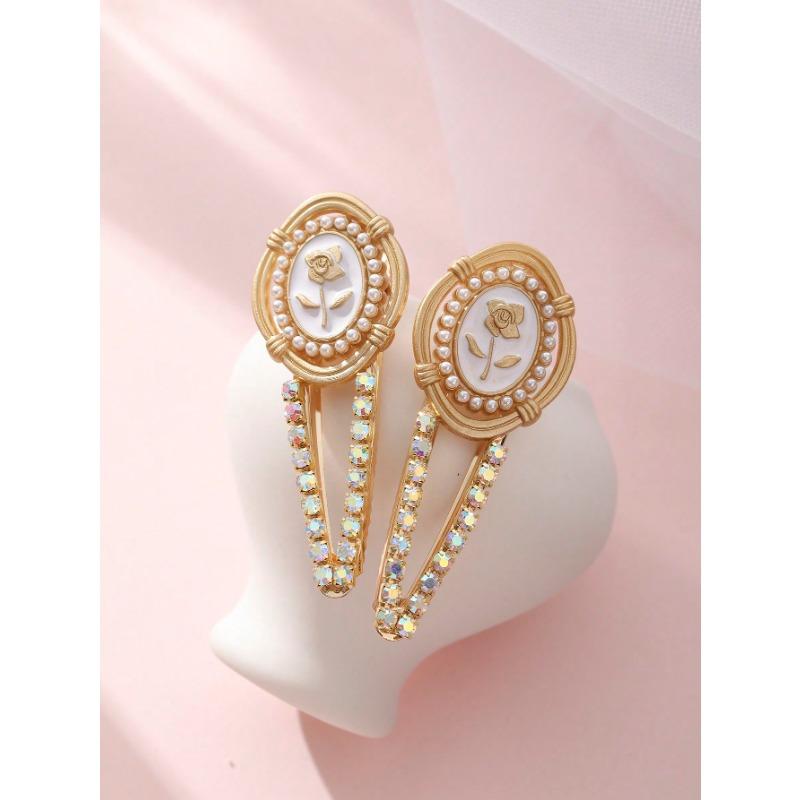 2pcs Rhinestone Decor Hair Clip Elegant Valentine's Day Valentines Claw Clips Hair Claws Hair Barrettes