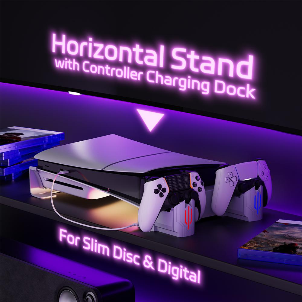 TUODES Horizontaler Kühlständer mit Controller-Ladegerät, RGB-Beleuchtung, verstellbaren Lüftern, Schnellladestation für PS5 Pro/PS5 Slim