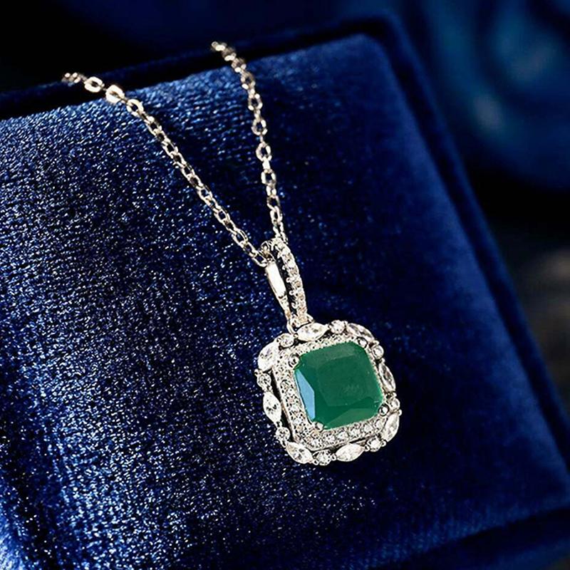 

Huitan Noble Lady s Necklace with Square Green CZ Temperament Elegant Pendant Necklace for Women Anniversary Party Trend Zircon