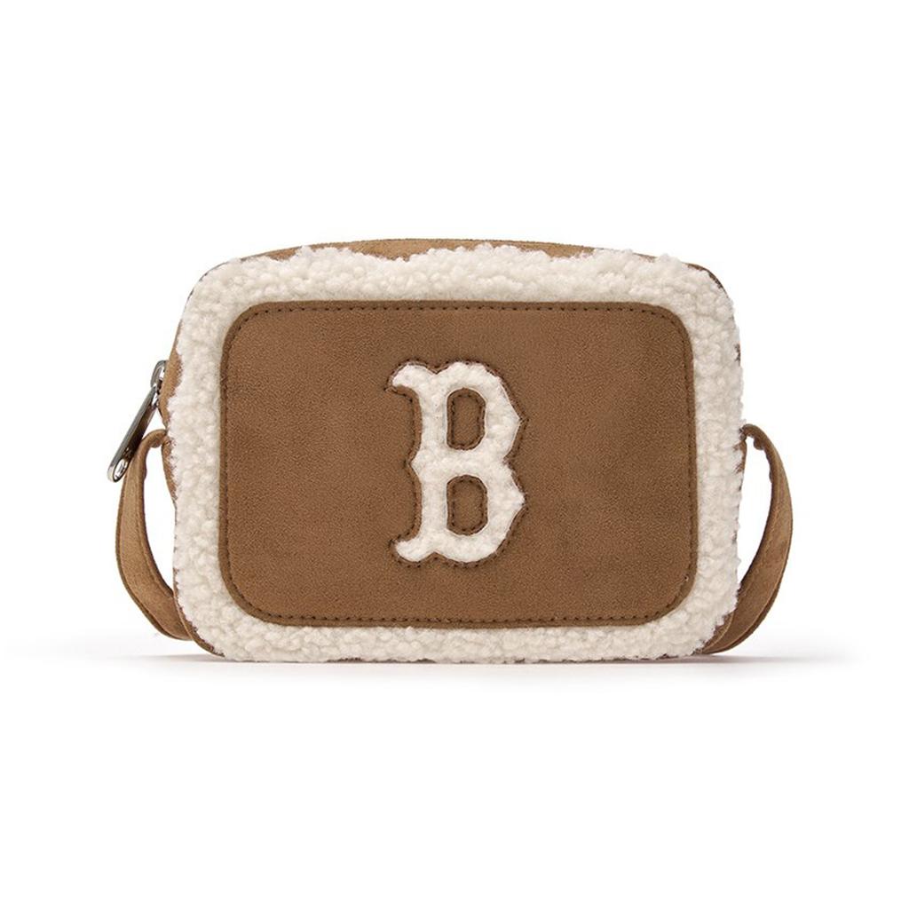 New MLB Boston Red Sox Faux Sherpa Crossbody Bags Shoulder Bags Unisex Brown 3ACRS0746-43CAS